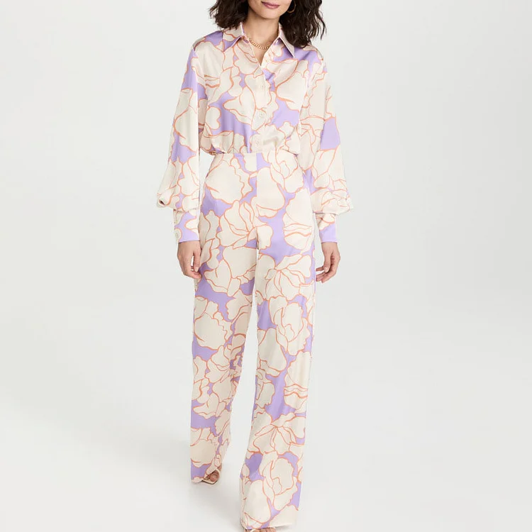 Short Sleeve Printed Lace Up Commuter High Waist Two Piece Set