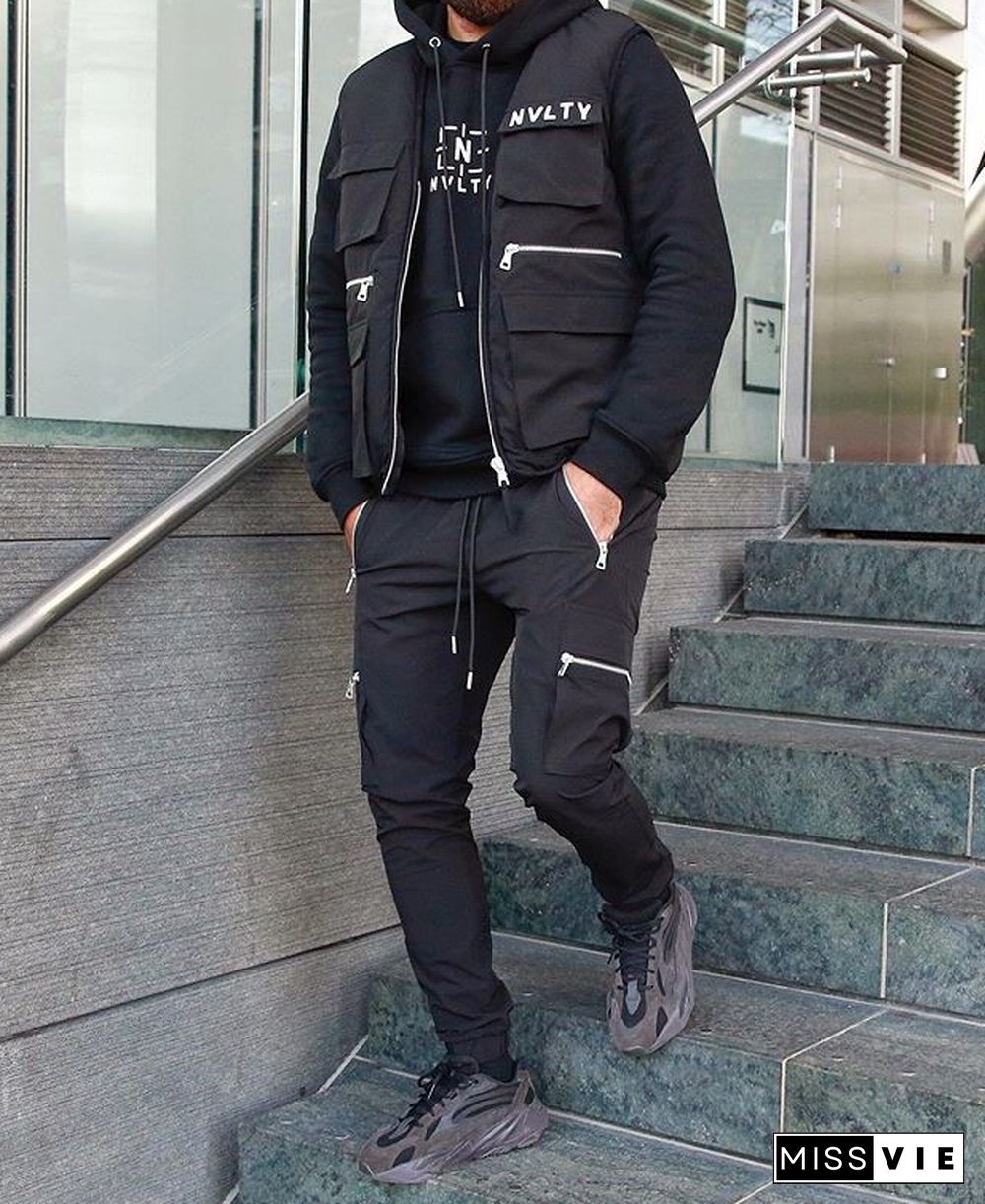 Sports And Leisure Zipper Multi-Pocket Trousers Men's Fitness Running Training Pants