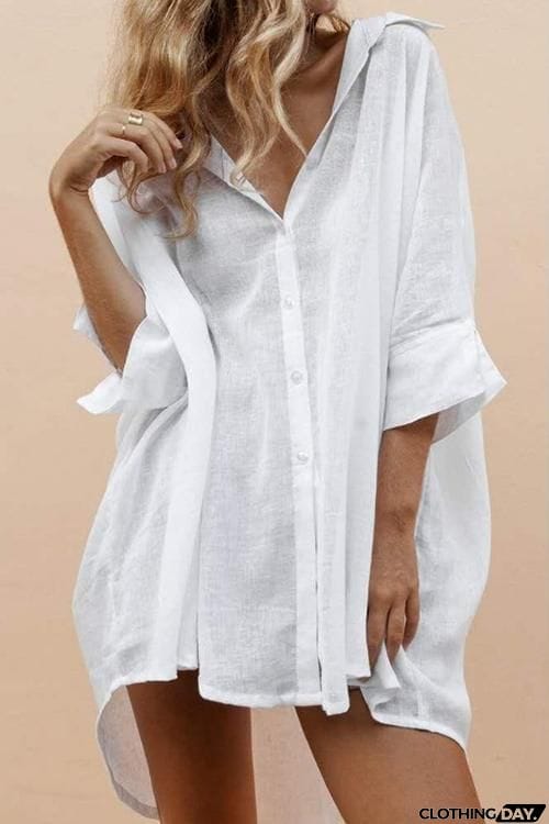High Low Loose Button Long Sleeve Shirt