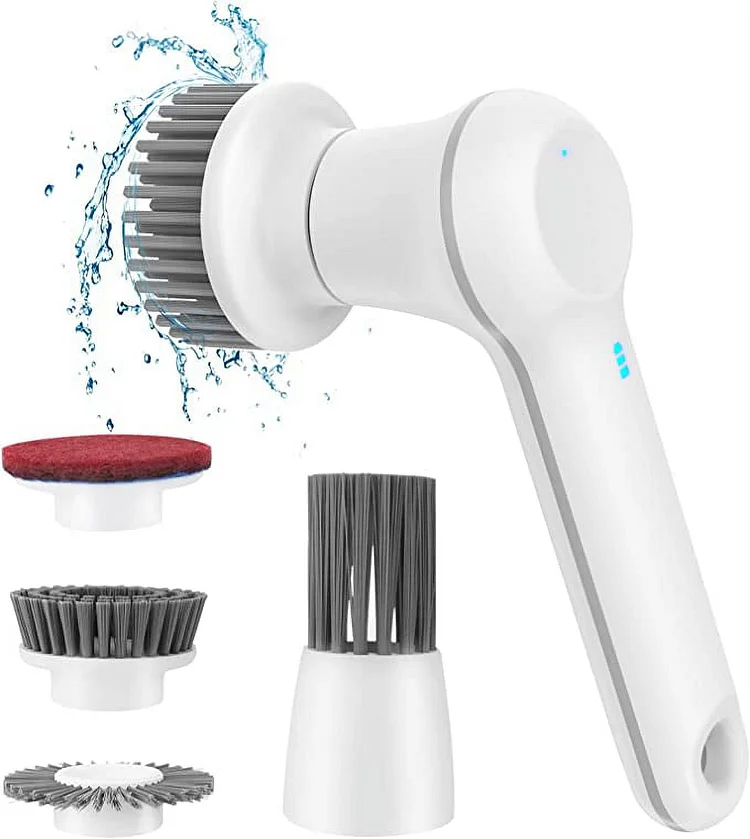 Electric Spin Scrubber, 4 Replaceable Cleaning Brush Heads Cordless Electric Scrubber, Rechargeable Power Electric Cleaning Brush for Bathroom Tub Tile Floor Wall Sink Window, 2 Adjustable Speeds