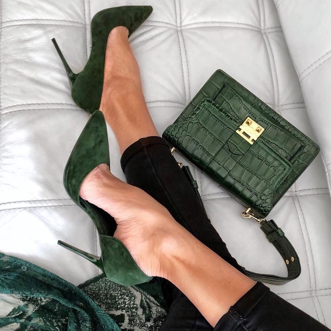 Green Vegan Suede Pointy Toe Stiletto Heels Women's D'Orsay Pumps