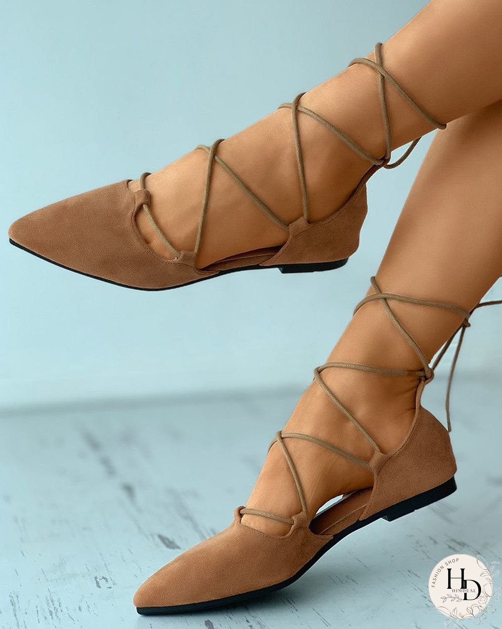 Pointed Toe Suede Strappy Slip-On Flats