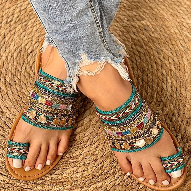 comemore Women Shoes Summer Greek Style Boho Folk-Custom Ladies Flat Slippers Casual Breathable Comfortable Beach Women Sandals