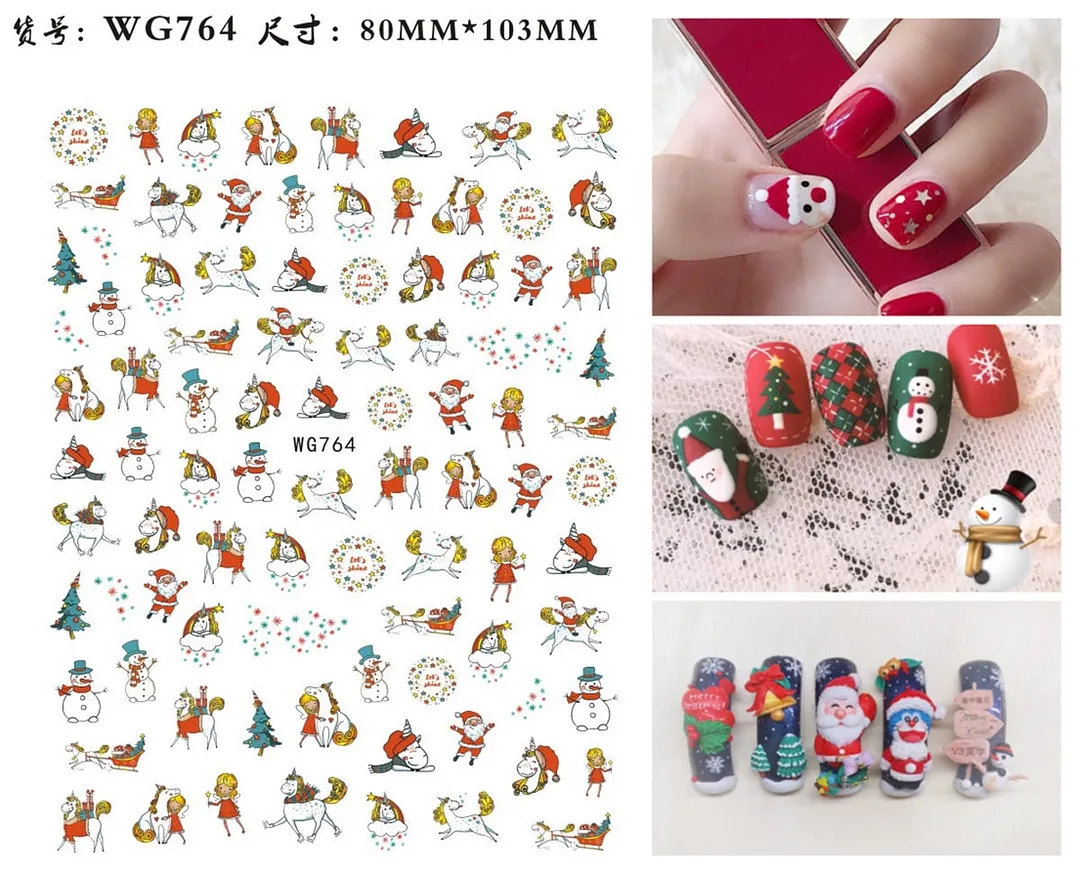 3D Christmas Nail Art Sticker For Kids Tattoo Manicure Accessories Snow Man Gift Tree Deers Santa Claus Slider Nail Decals Decor-Nail Inspo