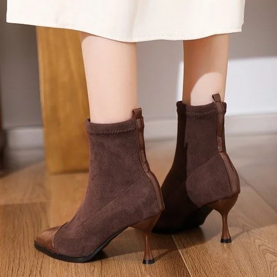 Uveng Uveng Boots With Skirts Of The Maillard Summer High Heel Boots French Fine And Short Boots Travel Spring And Autumn Single Boots