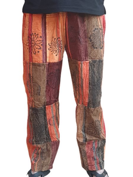 Men's Hippie Patchwork Print Cotton Linen Casual Trousers