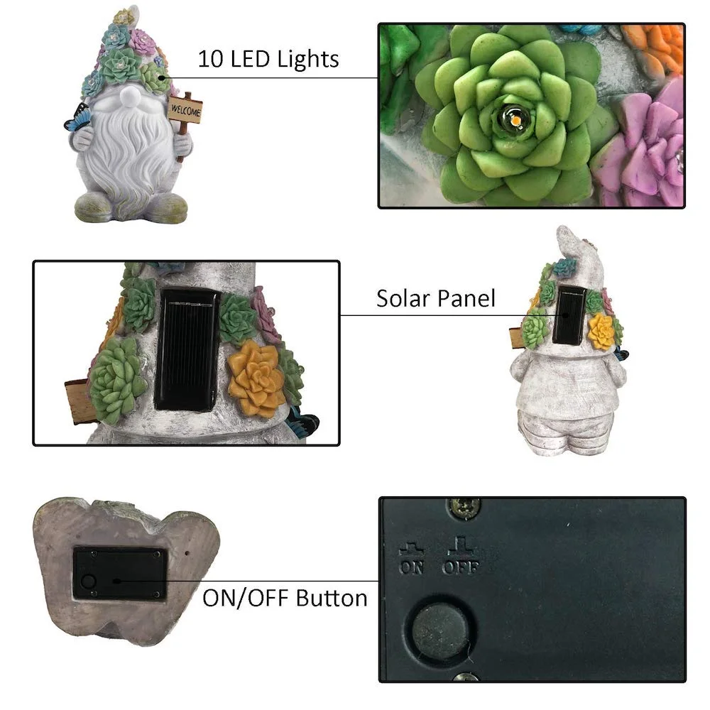 Garden Gnome Statue with Solar LED Lights