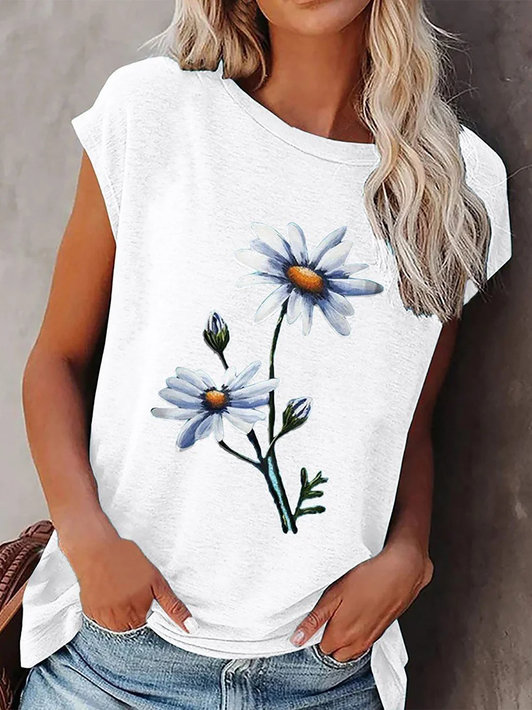 Floral Print Casual Crew Neck T-Shirts