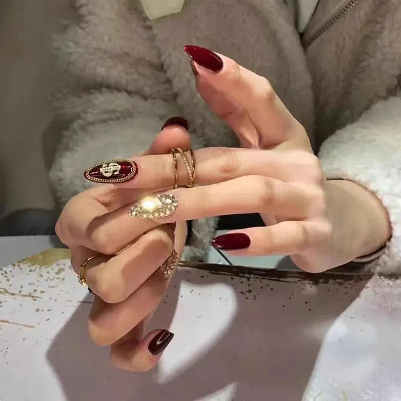 24pcs nail press ons Girl Fake Naisl with glue nail art Purple Star Moon Rhinestone Designs Short Full Artificial ネイルチップ-Nail Inspo