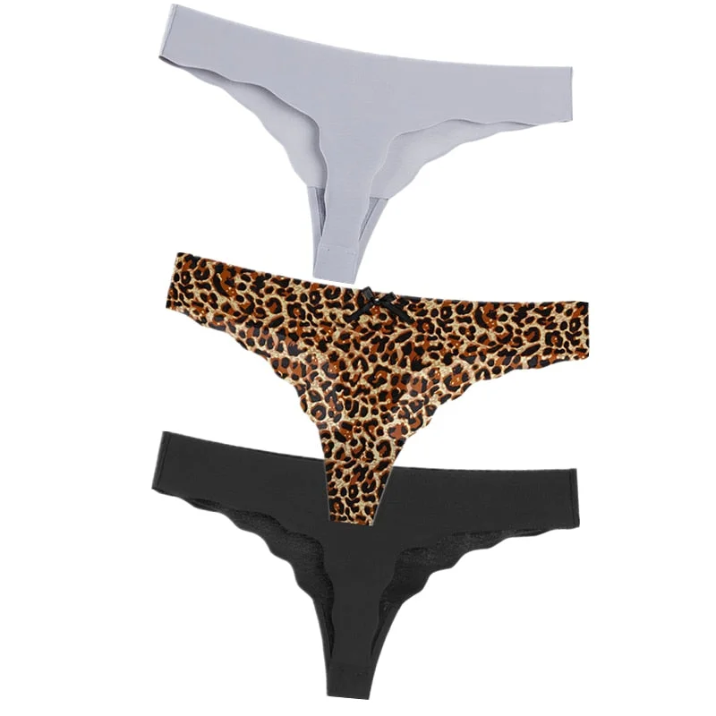 Hot 3Pcs Sexy G String & Thongs Women's Set Panties Solid Female Underwear Mid-Rise Silky Ladies Briefs Comfort Seamless Panties