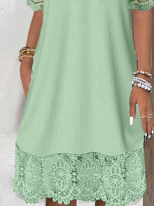 Women Half Sleeve V-neck Solid Color Dress