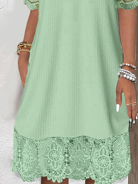 Women Half Sleeve V-neck Solid Color Dress