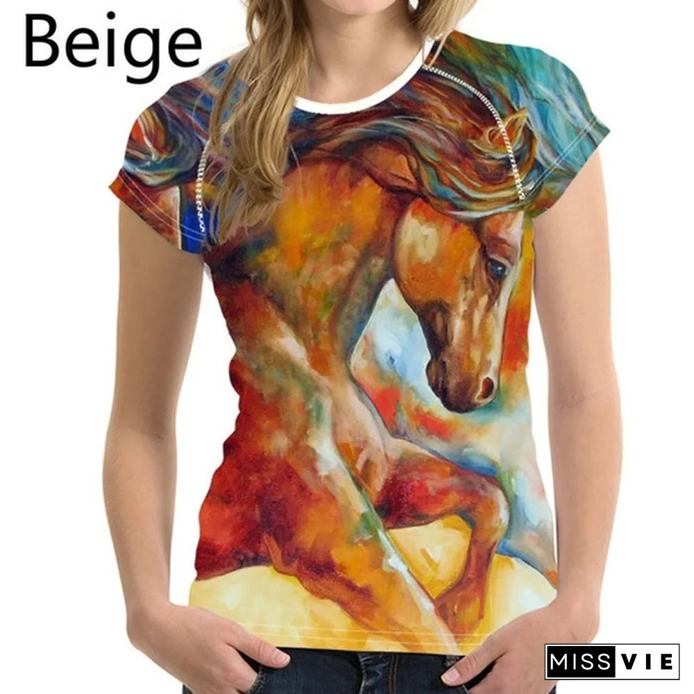 Crazy Horse T-shirts for Women Tees Shirt Harajuku Trendy Tops Tshirts Ladies Short Sleeve Tees Slim T-shirt