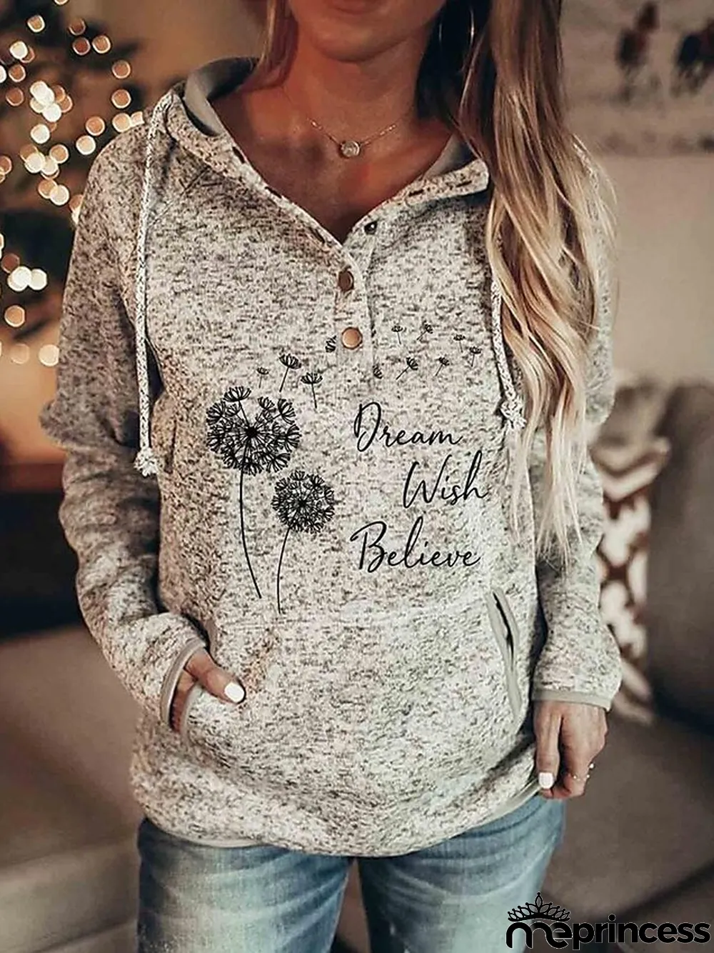 Women's Hoodie Sweatshirt Pullover Snowman Letter Dandelion Casual Button Drawstring Front Pocket Black Red Orange Active Hoodie Long Sleeve Top Micro-elastic Fall & Winter