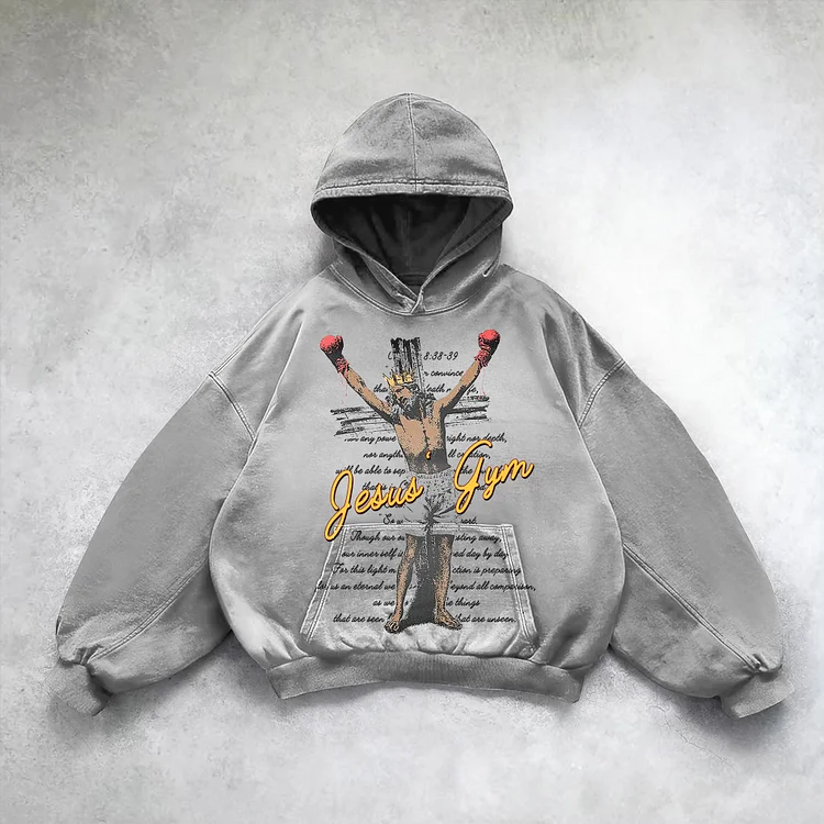 Vintage Jesus' Gym Bible Graphic Print Washed Hoodie