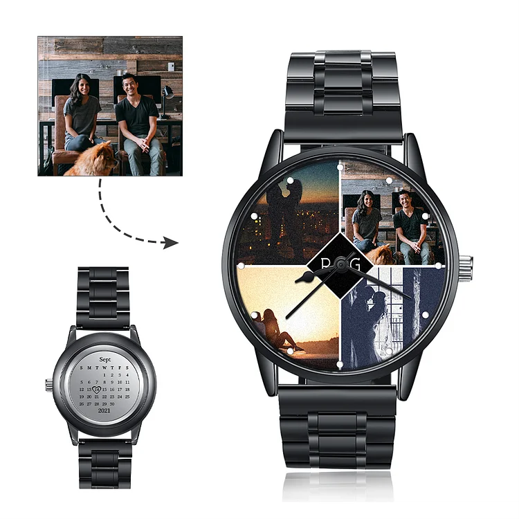 Personalized Photo Watch Custom 4 Photos Mechanical Watch Date Keepsake Gifts for Him