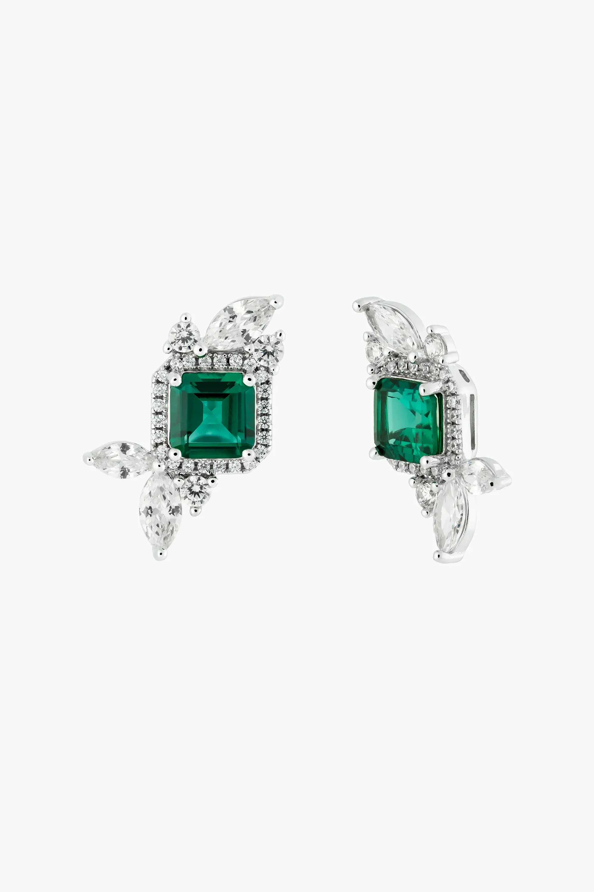 Lab Emerald Leaf Studs