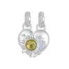  Sun and Moon Heart Charms Beads 925 Sterling Silver