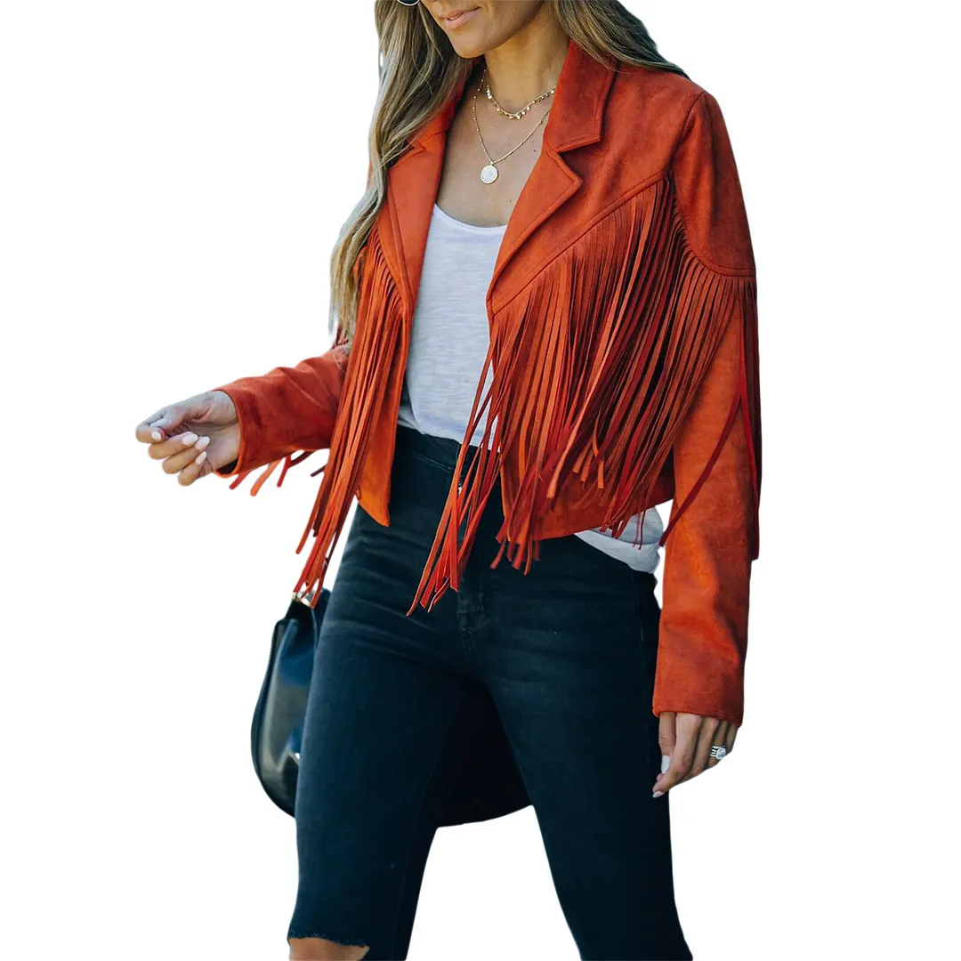 Uveng Spring Women's Clothes Short Coat Solid Color Collared Jacket With Tassels Long Sleeve Open Front Coat Streetwear Y2k