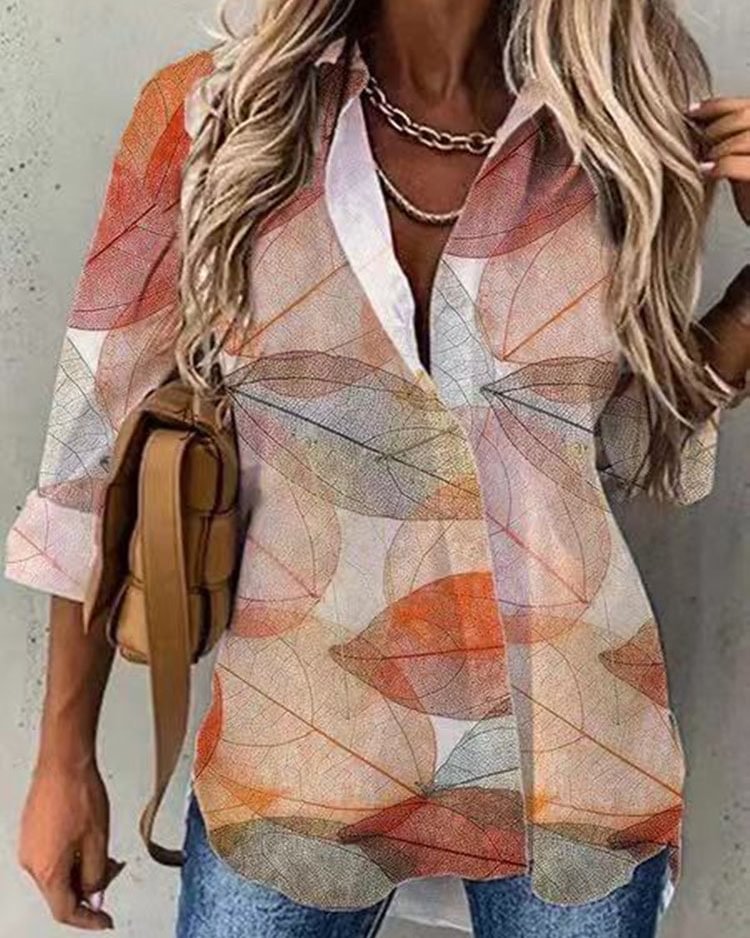 Long Sleeve Cardigan Lapel Multicolor Print Fashion Shirt