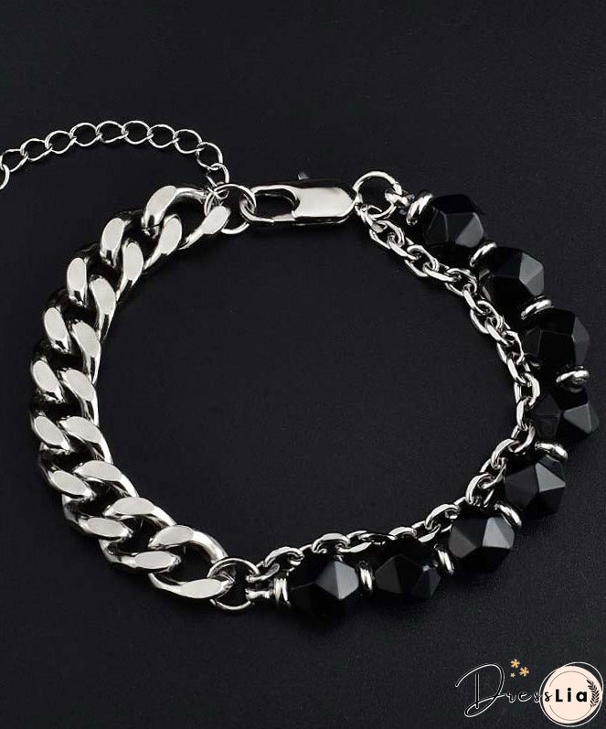 Retro Black Stainless Steel Agate Chain Bracelet