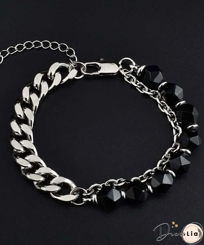 Retro Black Stainless Steel Agate Chain Bracelet