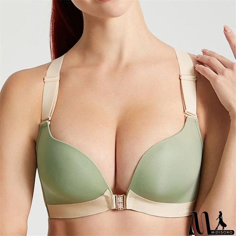 MidiSono - Women's Back Butterfly Embroidered Front Closure Soft Bras - Nude