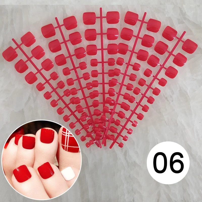 Mixed 5 Colors full cover false nails short foot fake nails Candy Color 24pcs/set press on nails foot toe french nail art tips-Nail Inspo