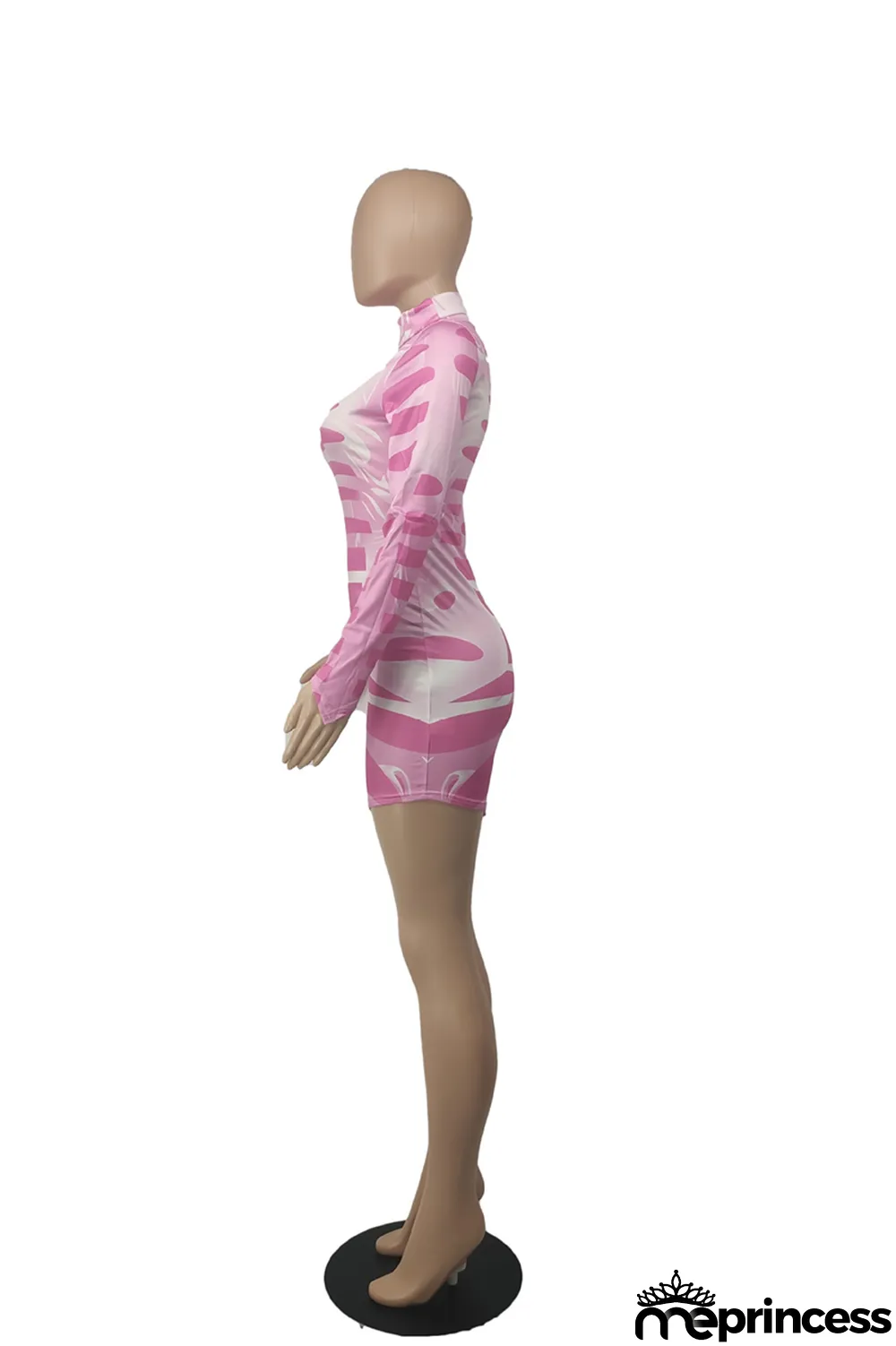 Pink Sexy Print Patchwork Half A Turtleneck Pencil Skirt Dresses