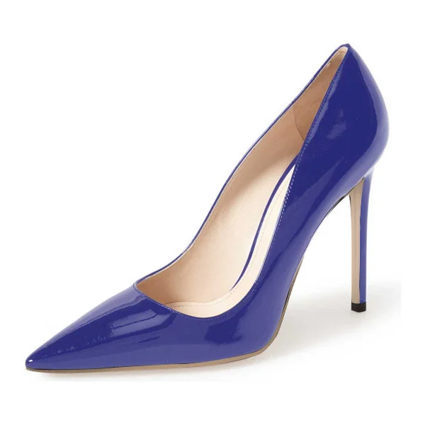 Blue Office Heels Patent Leather Dressy Pumps |FSJ Shoes