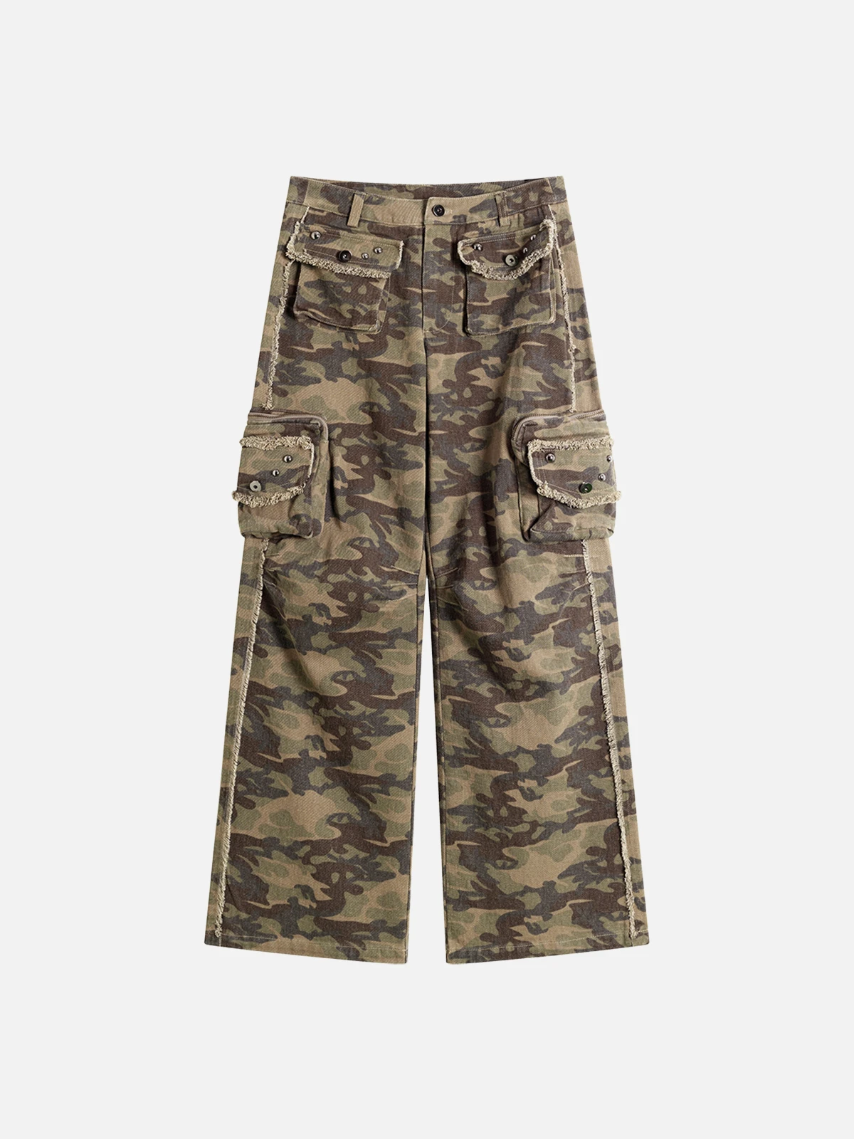 Camouflage Act Chic Multi Pocket Washed Camouflage Cargo Jeans Front