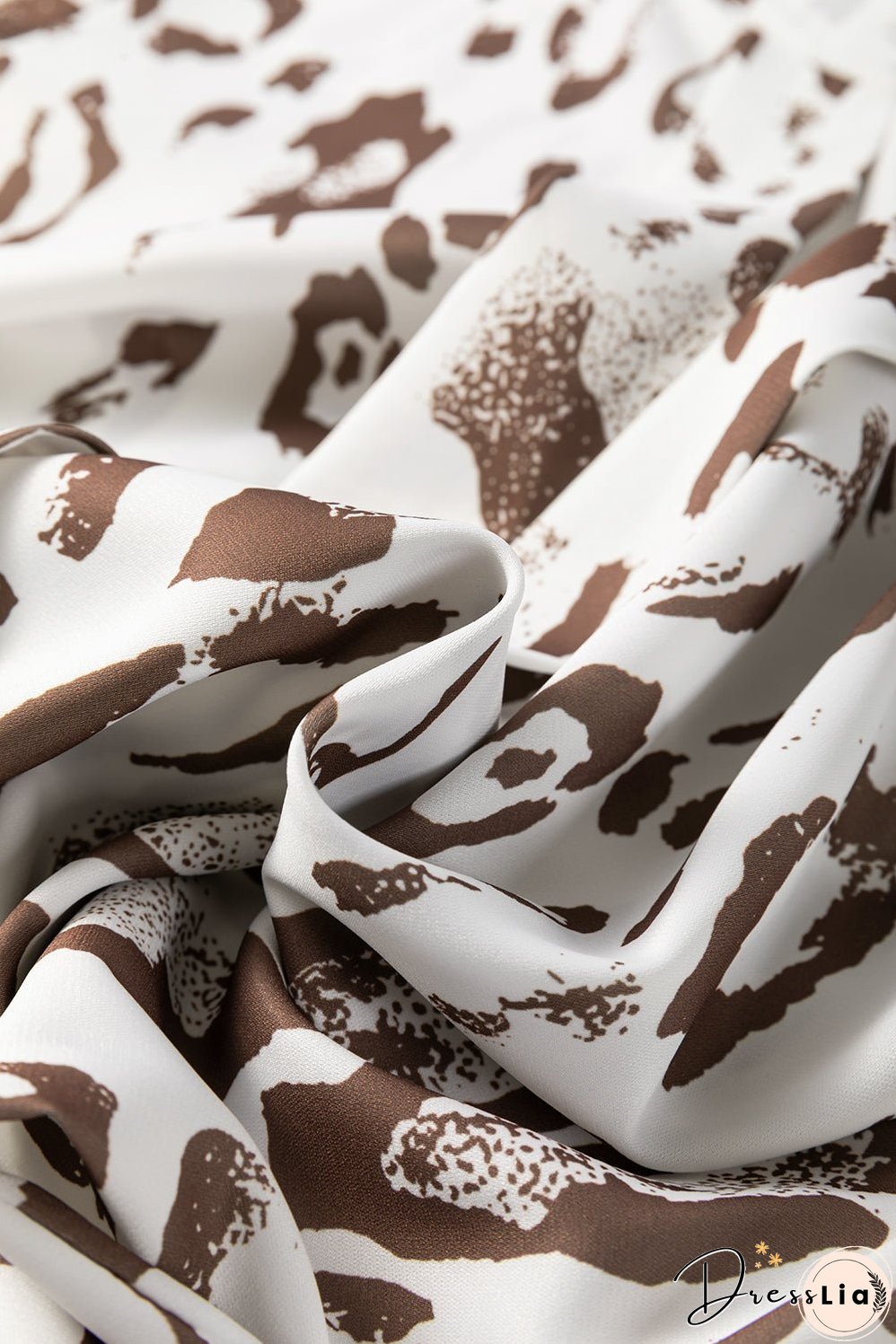 Khaki Leopard Print Split Neck Balloon Sleeve Blouse