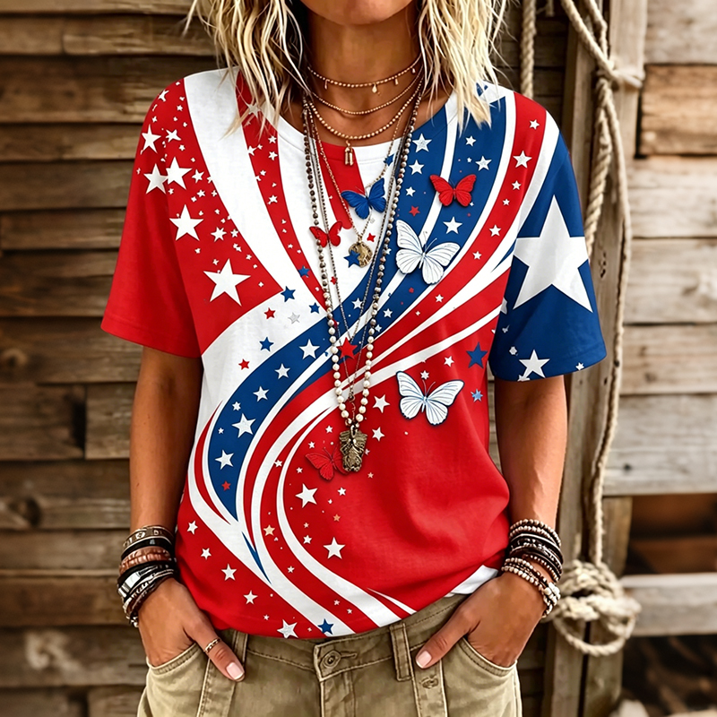  Women's Flag Wave Art Print Tshirt Westsshops