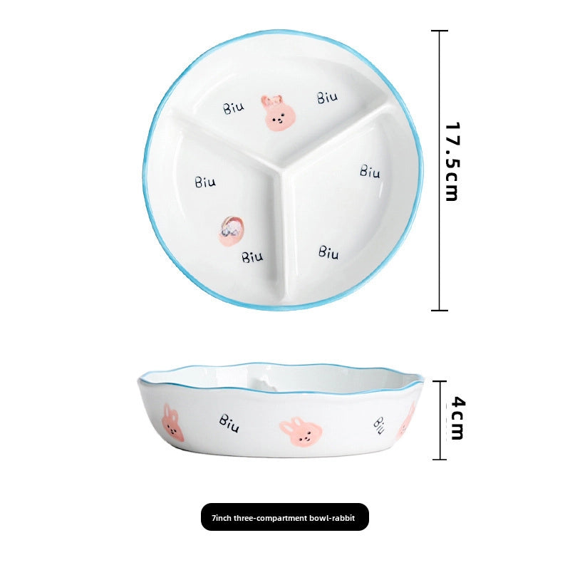 Ceramic Compartment Deep Bowl With Lid Sealed Partition Bowl Heat-resistant Microwave Oven Special Three-compartment Bowl Plate Snack Lunch Box