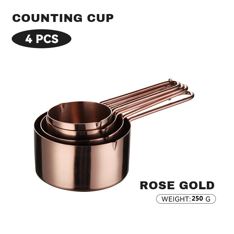 430 Stainless Steel Measuring Cup Measuring Spoon Suit 8-piece Rose Gold Wire Handle Measuring Spoon Measuring Cup 4-piece Set With Scale Gold