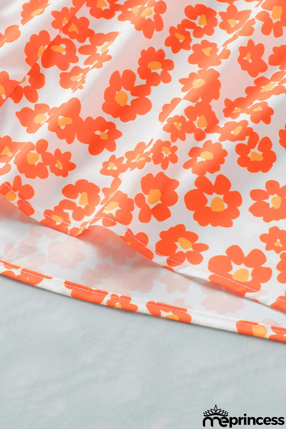 Orange Floral Print Square Neck Ruffle Tank Top