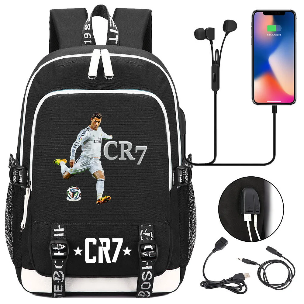Buzzdaisy Cristiano Ronaldo Printed Backpack with USB Charging Port and Laptop Protection - Multi-Pocket Large Capacity Schoolbag
