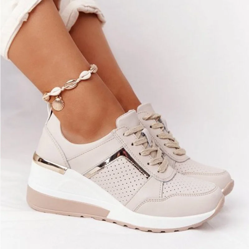 2021 Women Sneakers Lace-Up Wedge Sports Shoes Women's Vulcanized Shoes Casual Platform Ladies Sneakers Comfy Females Flat