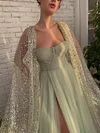 Sage Green Strapless Sweetheart Neck Ball Gown Sparkling Shawl Tulle Formal Robe Prom Dress Bridesmaids Dresses Side Split Princess