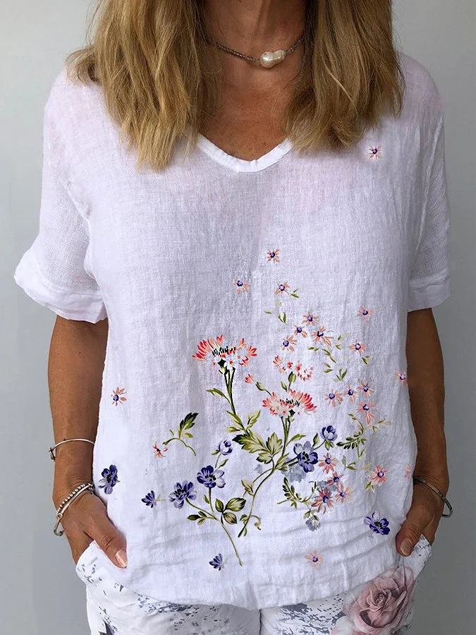 Women's Floral Print Casual Cotton Shirt