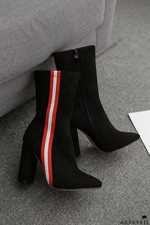 Stripe High Heel Ankle Boots
