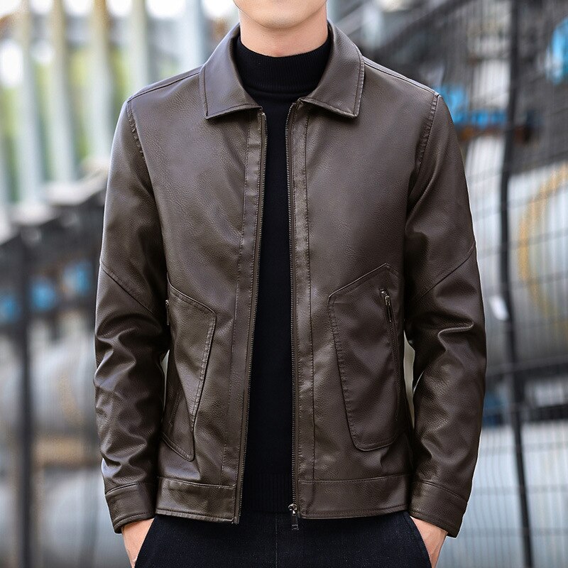 mens Leather Jackets Turn Down Collar Pu Leather Jacket For Men Motorcycle Outwear Coat Casual Faux Fur Coat Leather Suede Man