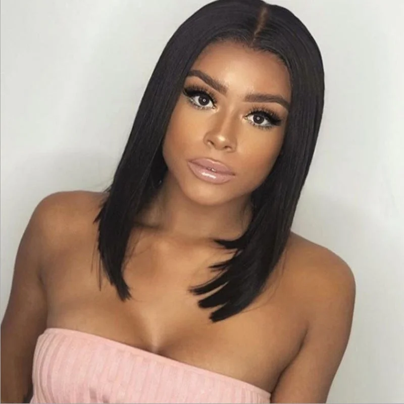 Women's Fashion Wig Black Medium Long Straight Hair In Long Bangs Bobo