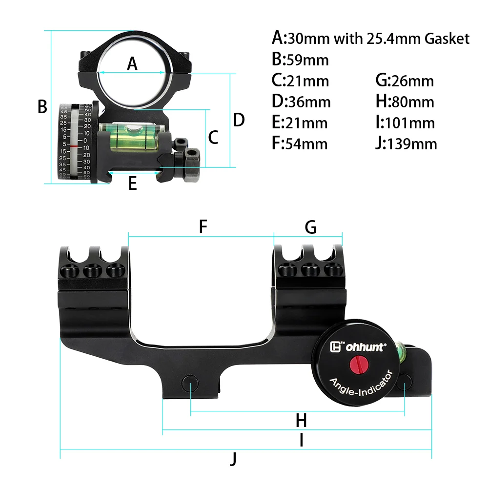 ohhunt &reg;25.4mm 30mm Hunting 21MM Picatinny Scope Rings Mount With Spacer and Level For Rifle Scope