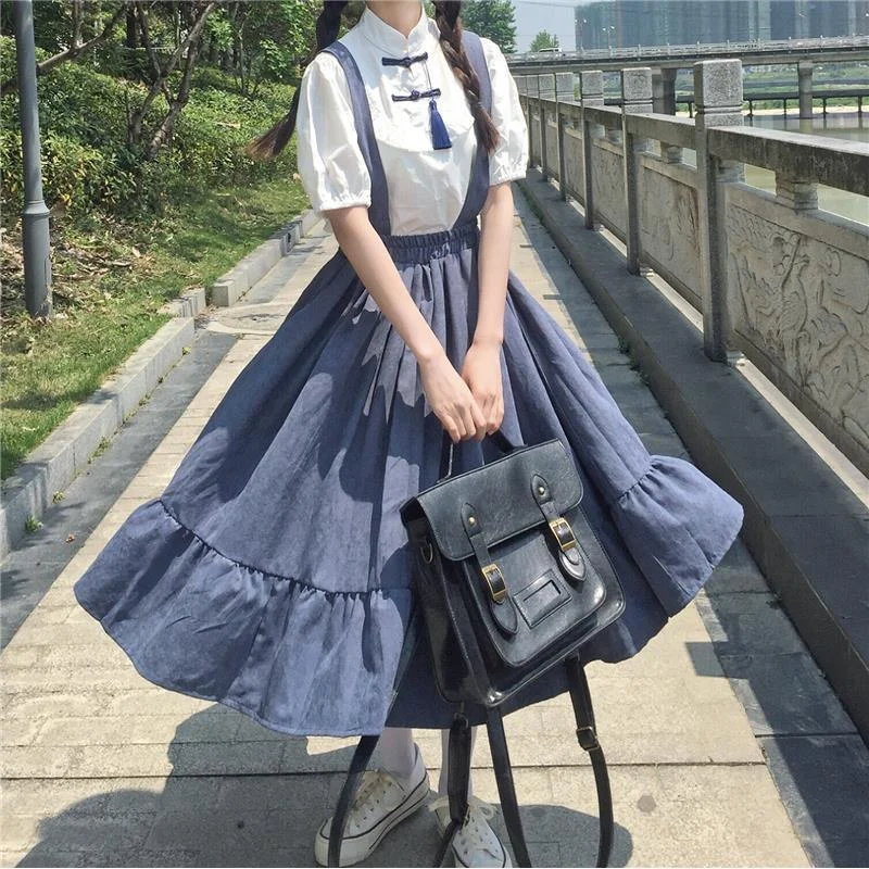 Kawaii Loose Strap Blue/Black Dress And Shirt SP16174