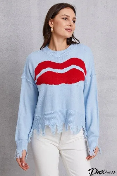 Lip Fringe Round Neck Sweater