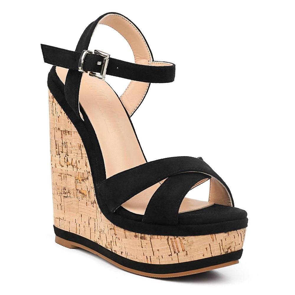 150mm/5.9" Women's Fashion Platform Wedge Sandals Heeled Buckle Shoes For Summer-vocosishoes