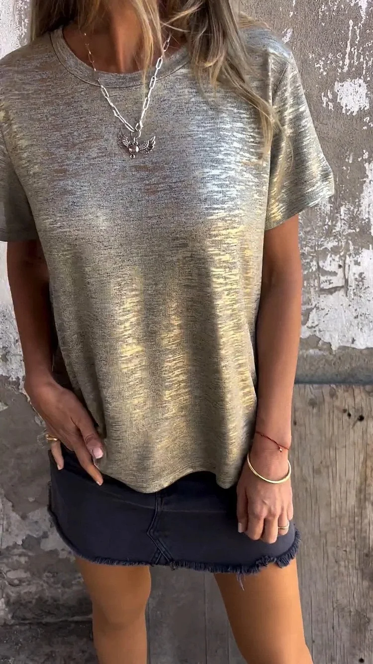 💥Summer hot style casual loose gold foil short-sleeved t-shirts