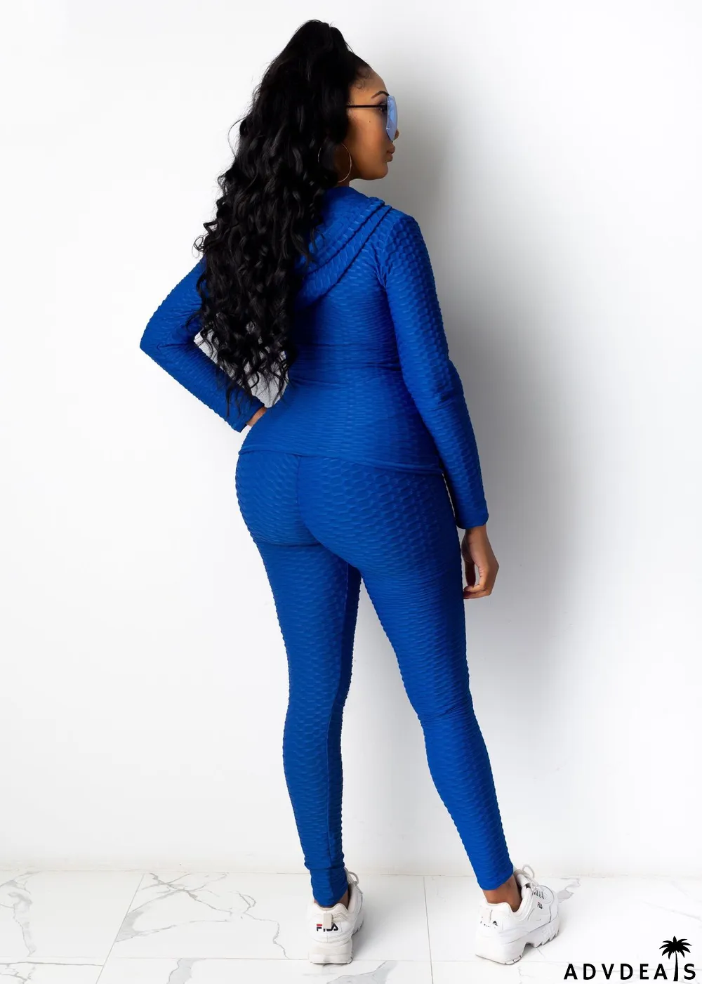 Solid Hooded Long Sleeve Zipper 2 Piece Pants Set