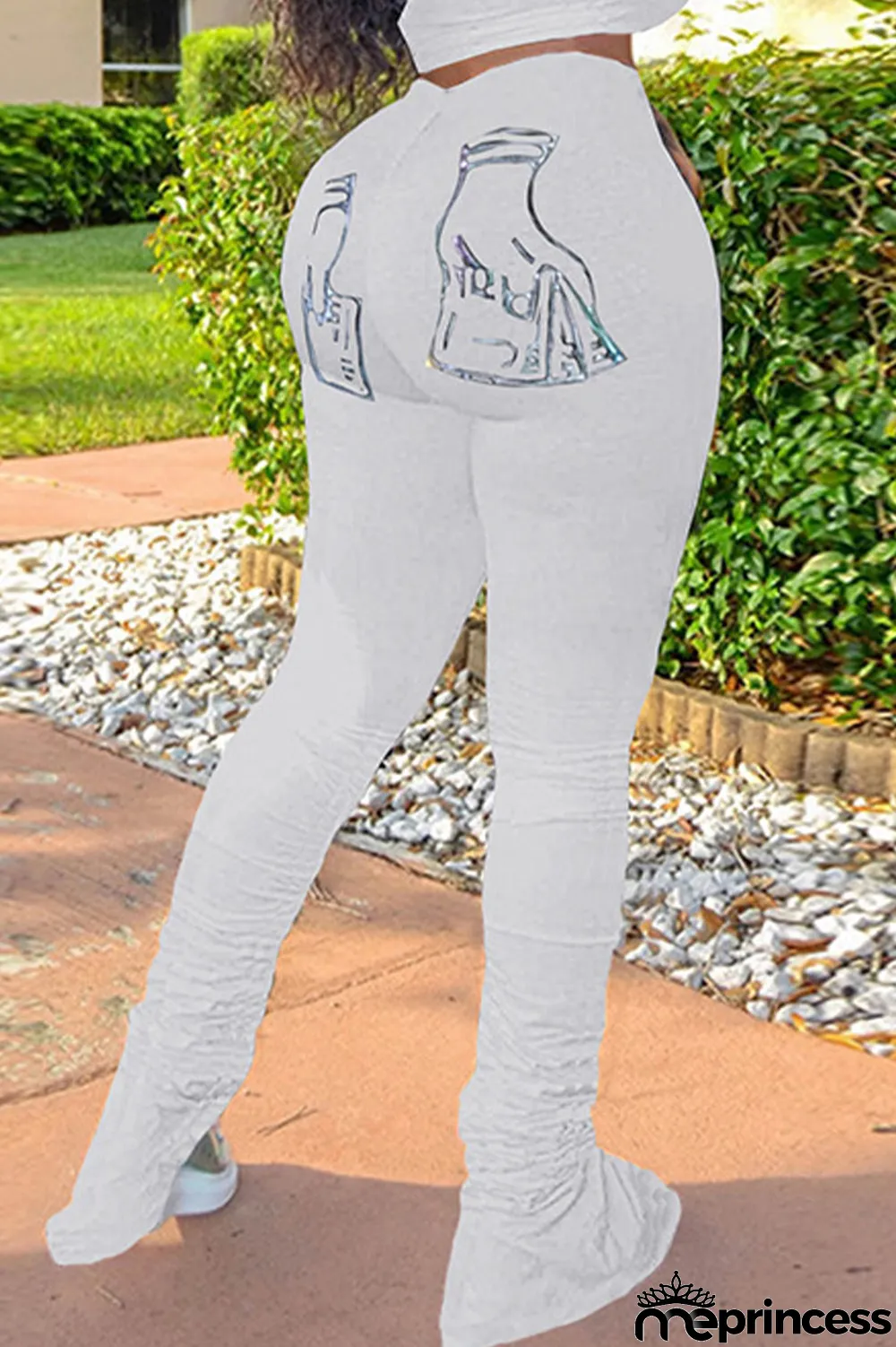 Black Casual Print Fold Boot Cut Bottoms